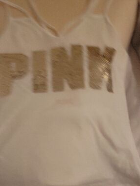 PINK Victoria's Secret White Tank with Gold Logo